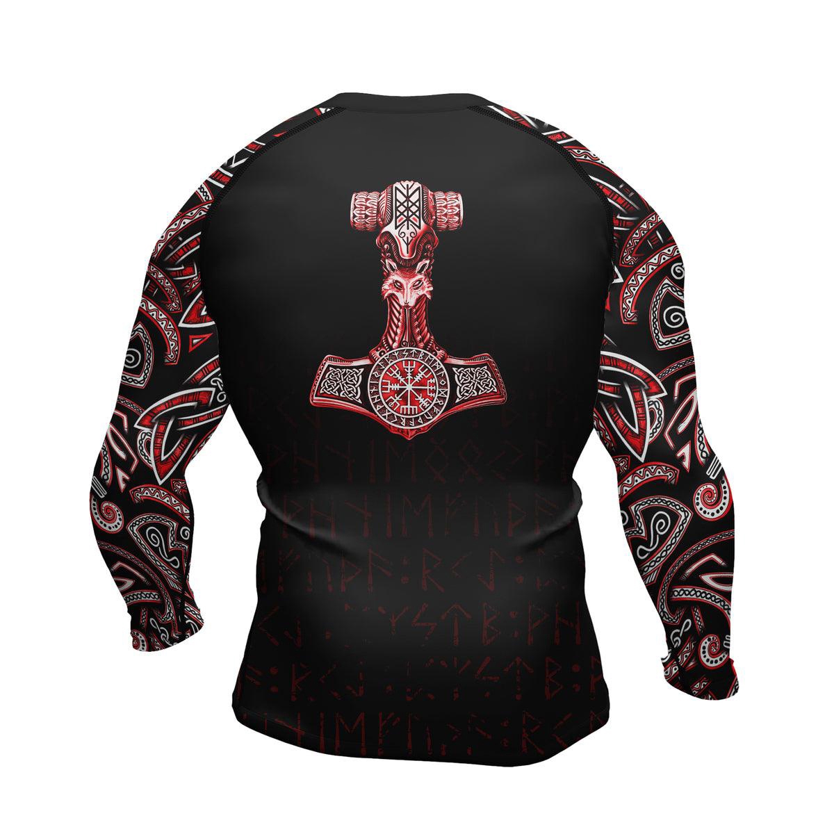 Thors Hammer Red Mens Long Sleeve Compression Shirt