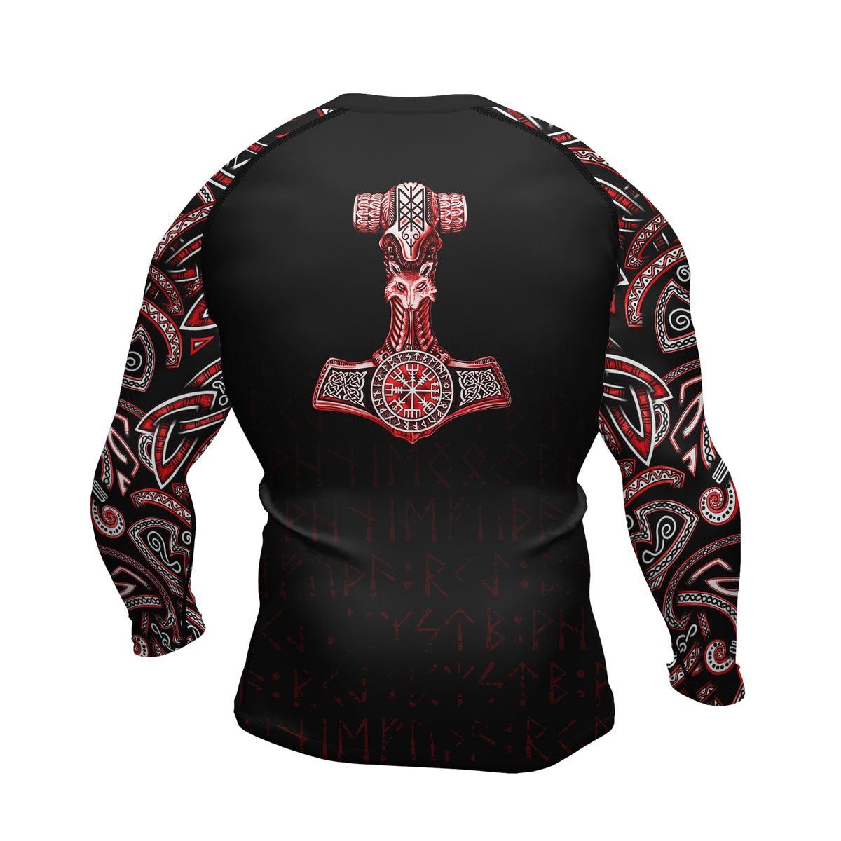Thors Hammer Red Mens Long Sleeve Compression Shirt