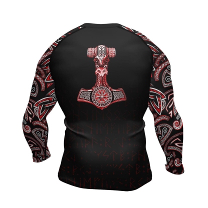 Thors Hammer Red Mens Long Sleeve Compression Shirt