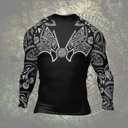 Thors Hammer Silver Mens Long Sleeve Compression Shirt