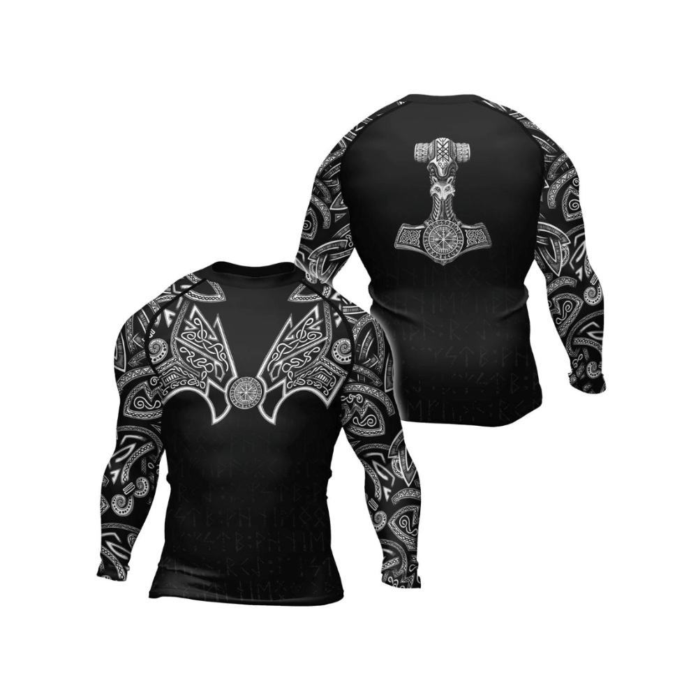 Thors Hammer Silver Mens Long Sleeve Compression Shirt