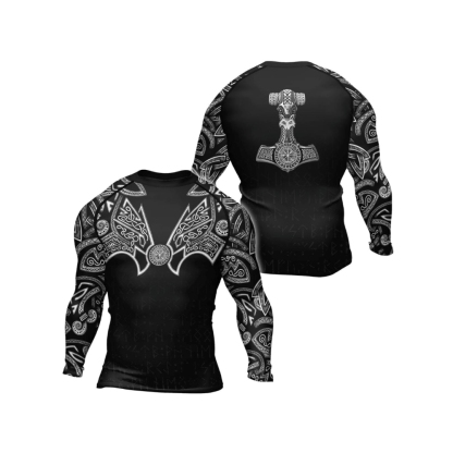 Thors Hammer Silver Mens Long Sleeve Compression Shirt