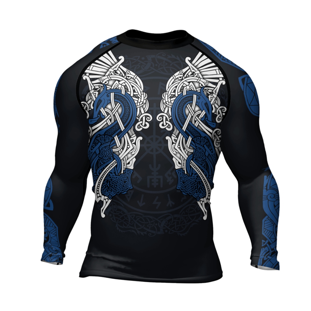 Thors Mighty Hammer Blue Mens Long Sleeve Compression Shirt