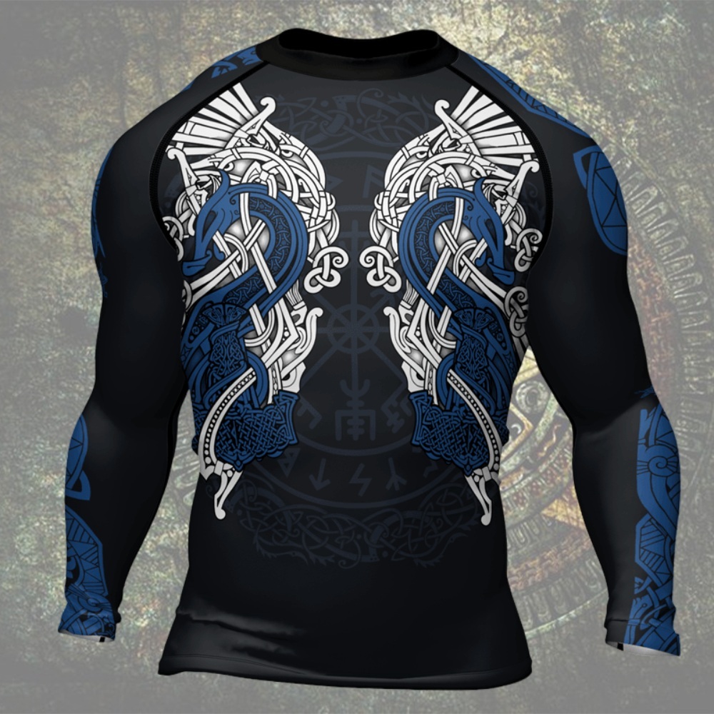Thors Mighty Hammer Blue Mens Long Sleeve Compression Shirt