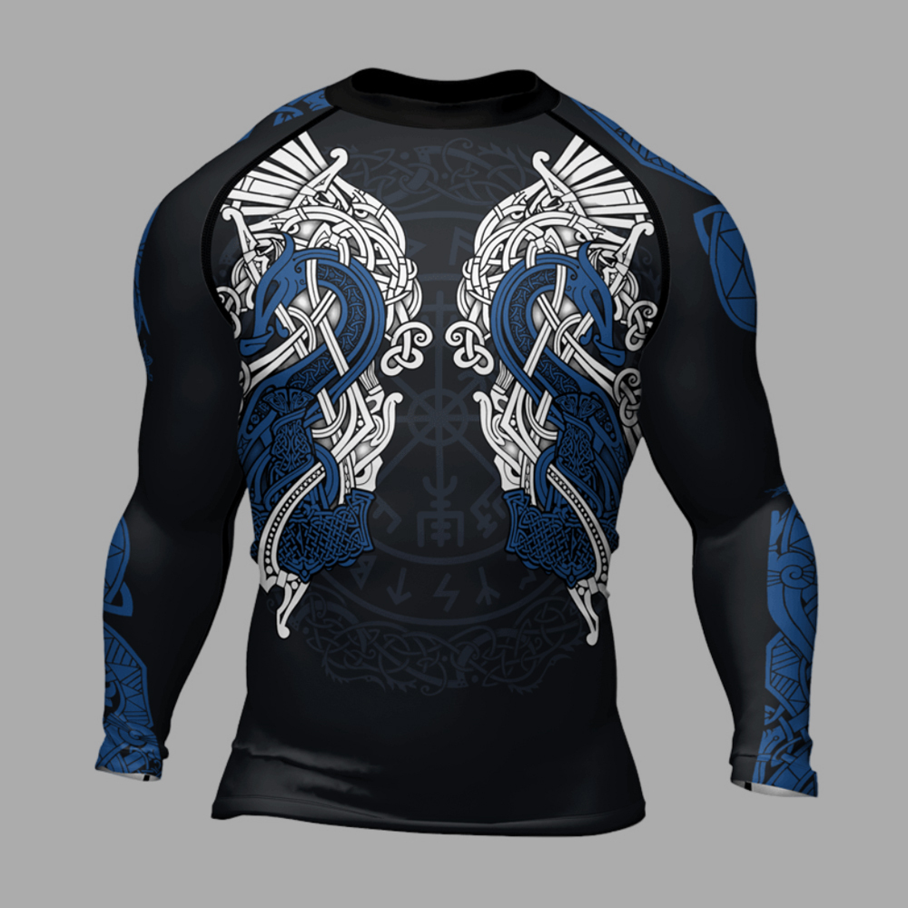 Thors Mighty Hammer Blue Mens Long Sleeve Compression Shirt
