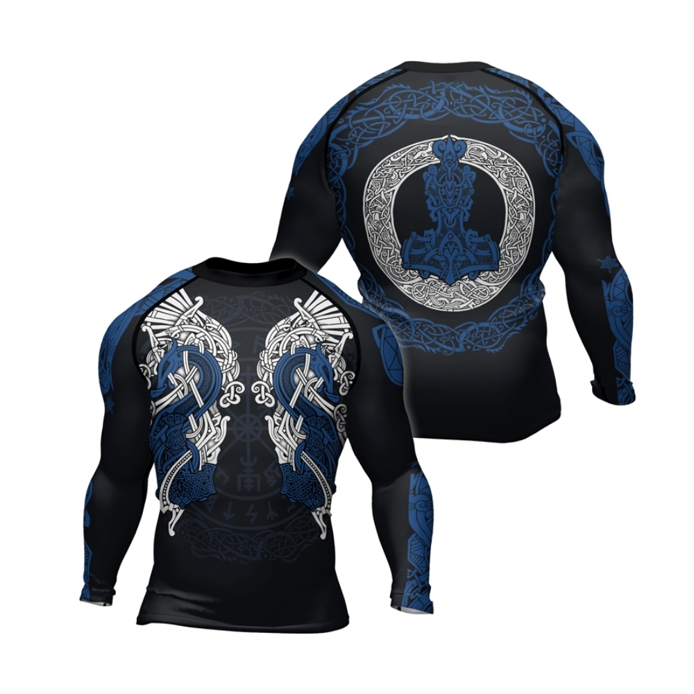 Thors Mighty Hammer Blue Mens Long Sleeve Compression Shirt