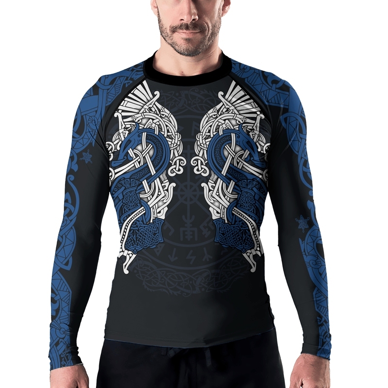 Thors Mighty Hammer Blue Mens Long Sleeve Compression Shirt