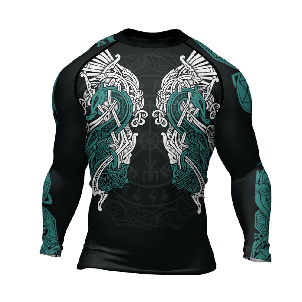 Thors Mighty Hammer Green Mens Long Sleeve Compression Shirt