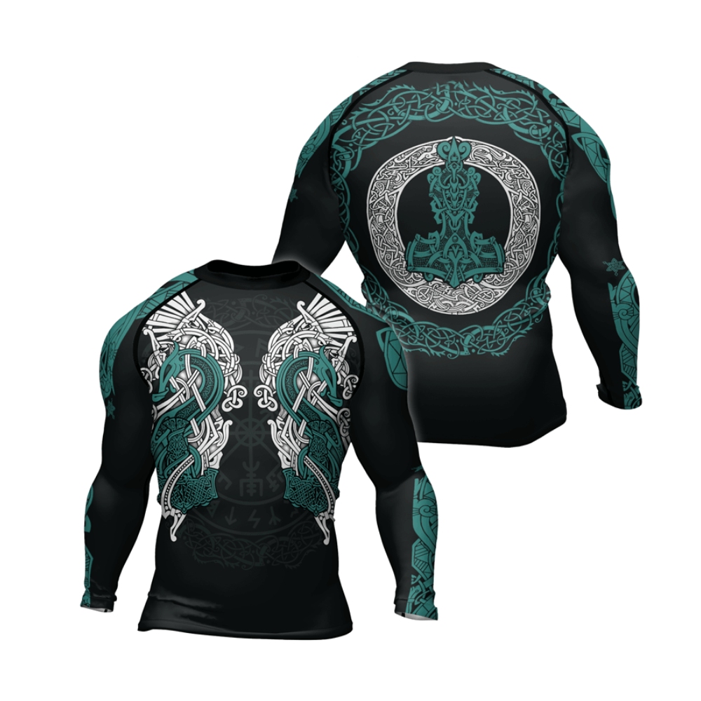 Thors Mighty Hammer Green Mens Long Sleeve Compression Shirt