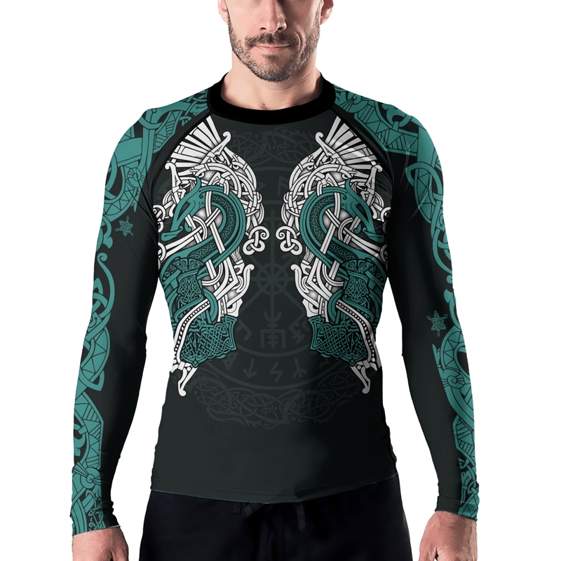 Thors Mighty Hammer Green Mens Long Sleeve Compression Shirt