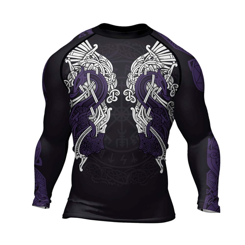 Thors Mighty Hammer Purple Mens Long Sleeve Compression Shirt