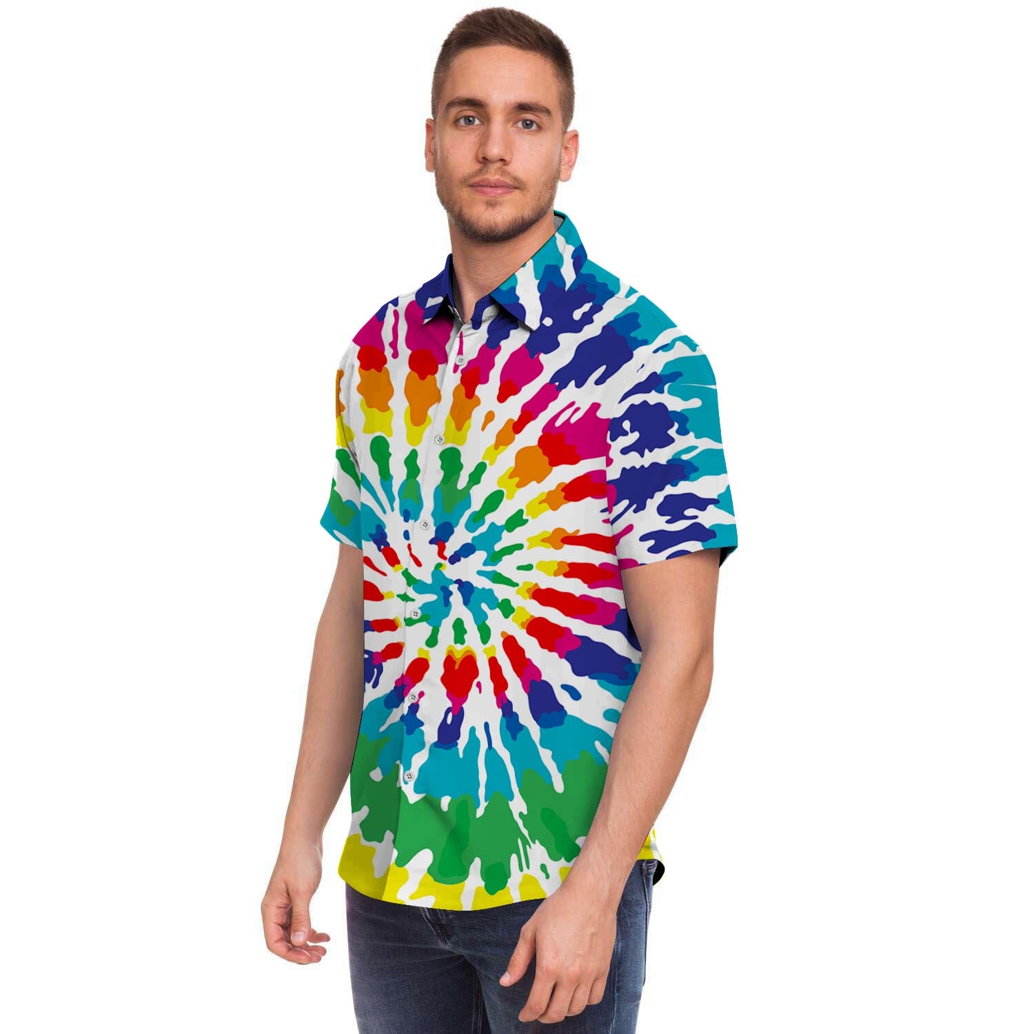 Tie Dye Men Print Short Sleeve Button-Up Shirts