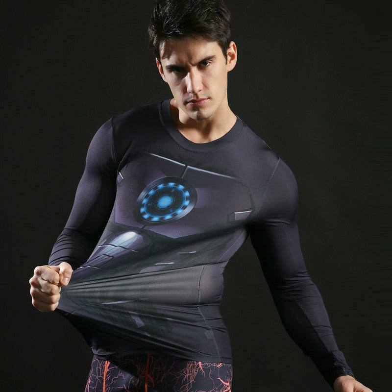 Tony Stark Long Sleeve Gym Compression Shirt For Men