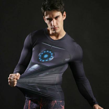 Tony Stark Long Sleeve Gym Compression Shirt For Men