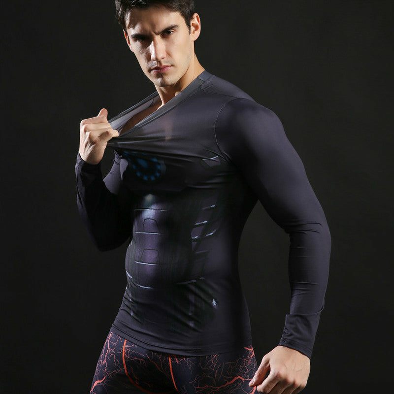 Tony Stark Long Sleeve Gym Compression Shirt For Men