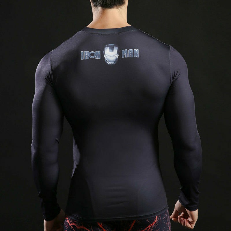 Tony Stark Long Sleeve Gym Compression Shirt For Men