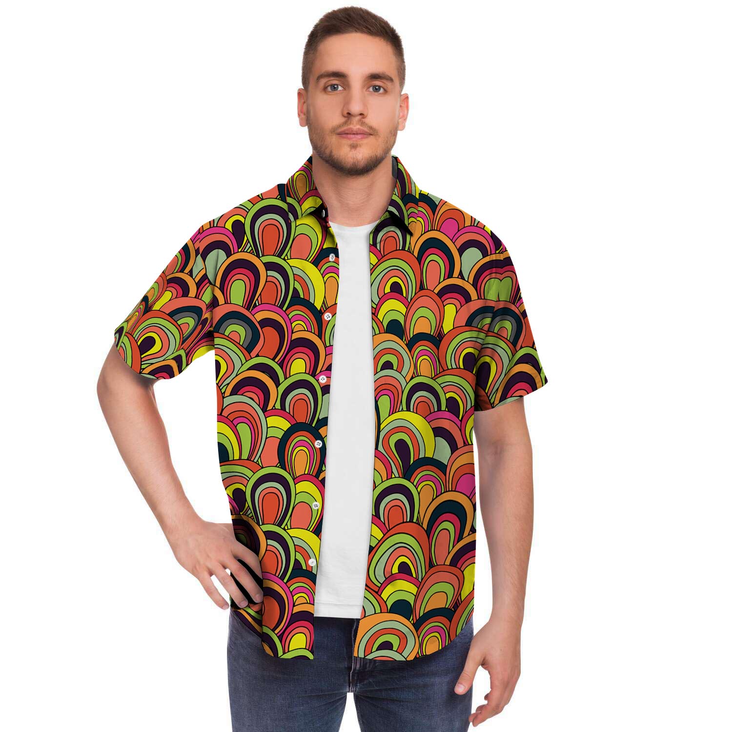 Trippy Men Print Short Sleeve Button-Up Shirts