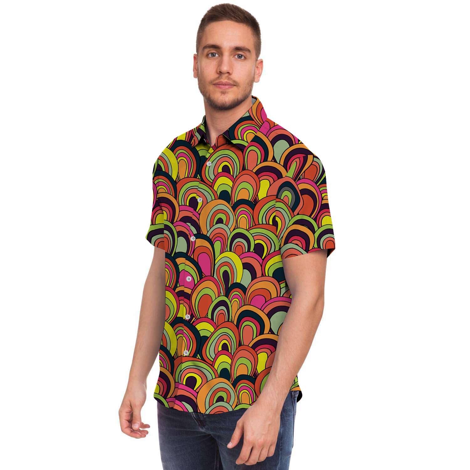 Trippy Men Print Short Sleeve Button-Up Shirts
