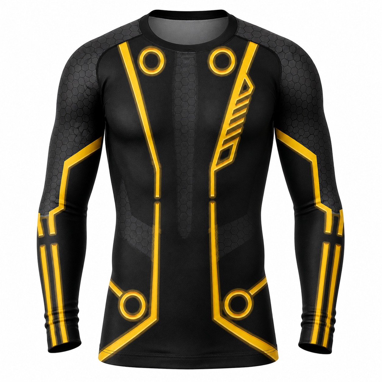 Tron Circuits Uniform Yellow Orange Long Sleeve Compression Shirt