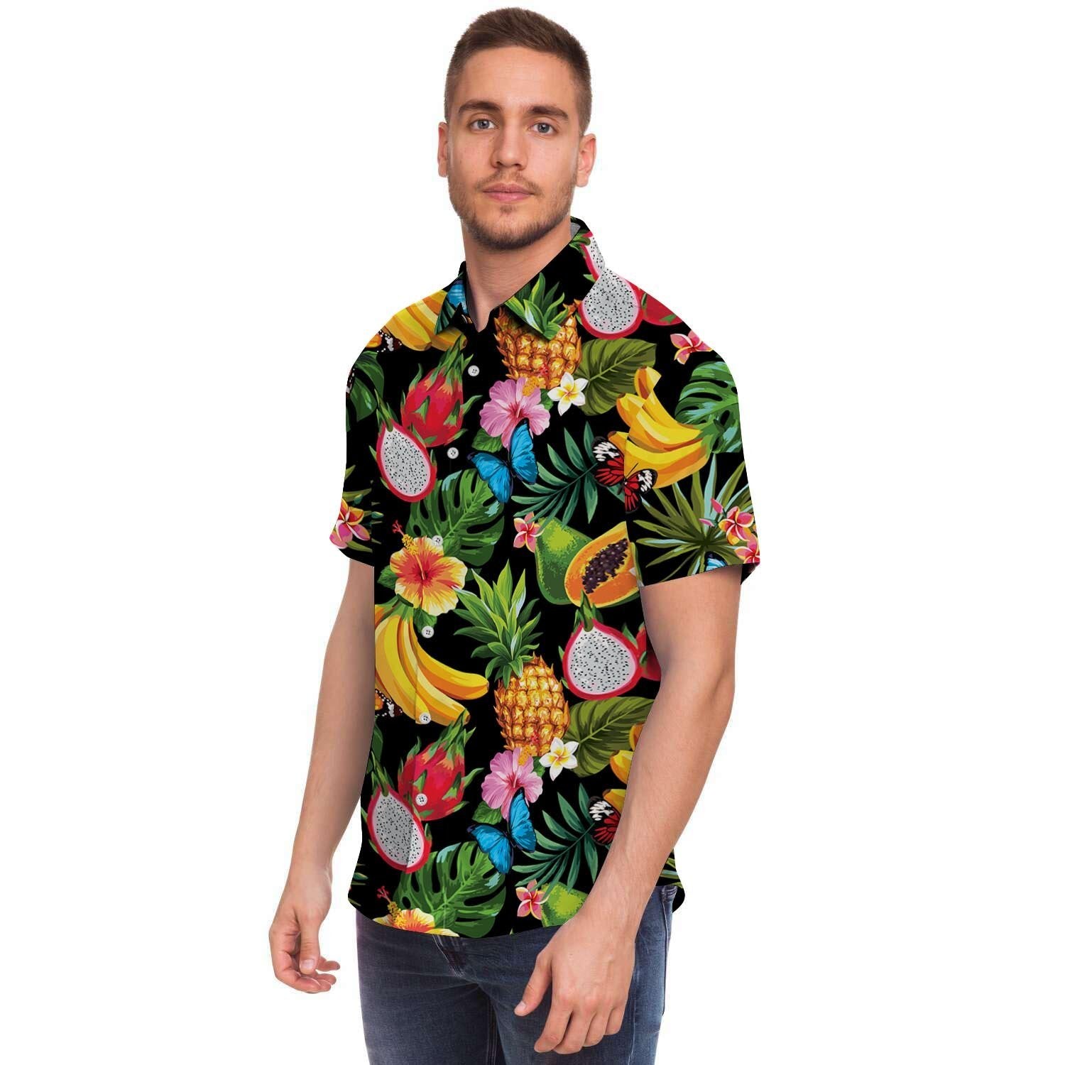 Tropical Fruit Hawaiian Print Men Print Short Sleeve Button-Up Shirts