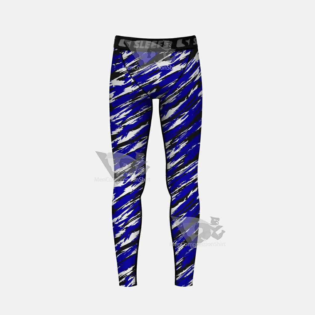 Tryton Blue Black And White Kids Compression Tights Leggings
