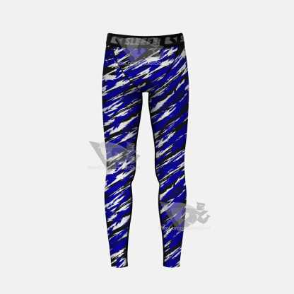 Tryton Blue Black And White Kids Compression Tights Leggings