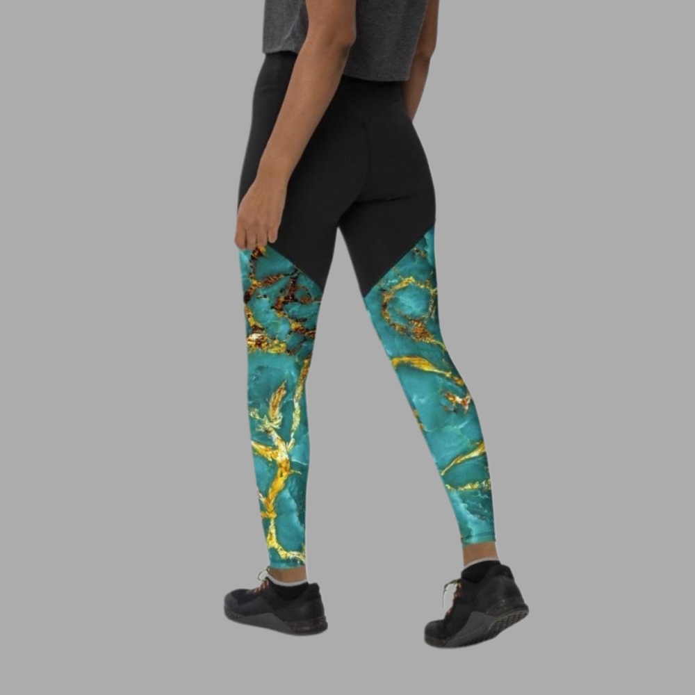 Turquoise And Gold Marble Women Compression Legging