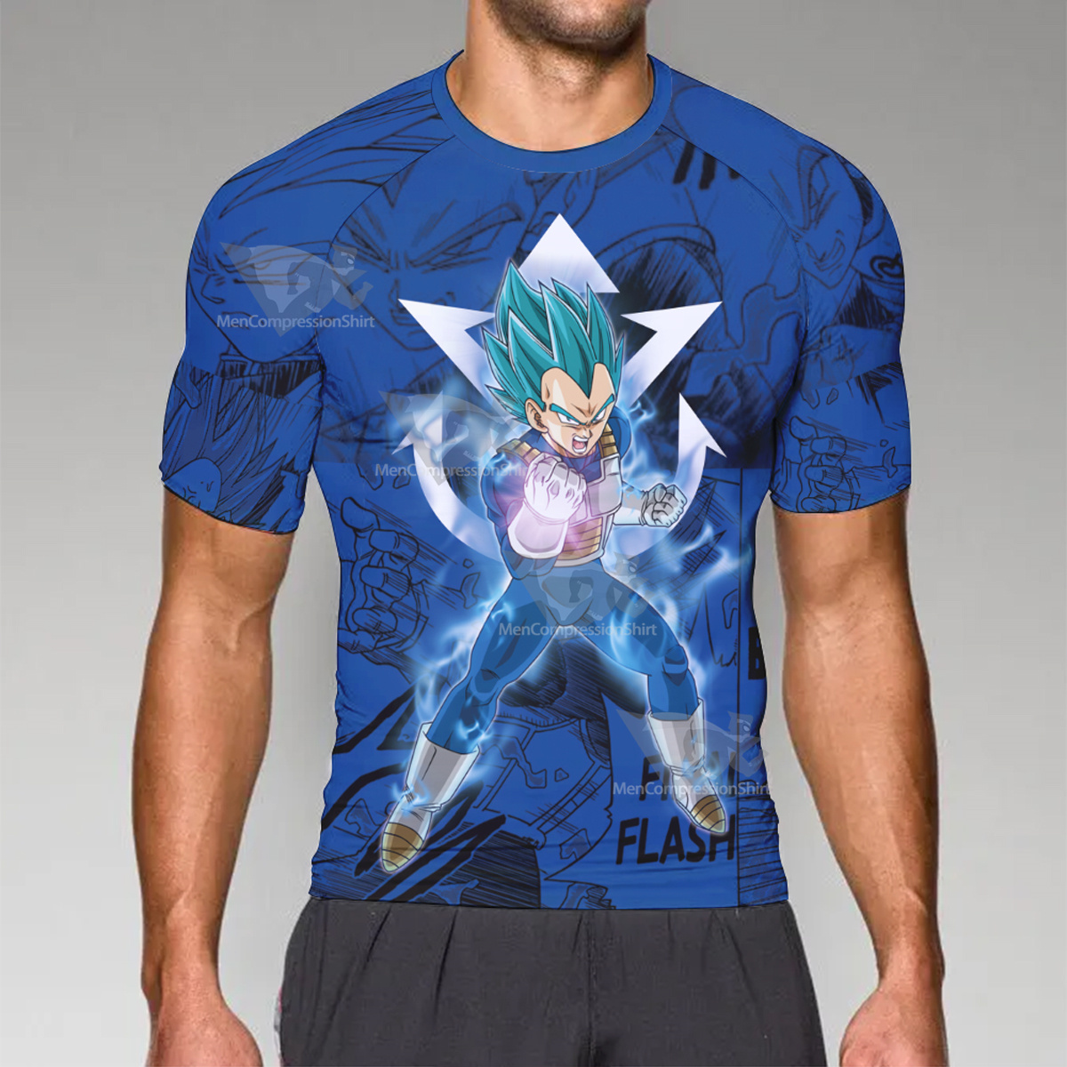 Vegeta Blue Dragon Ball Blue Lightning Short Sleeve Compression Shirt