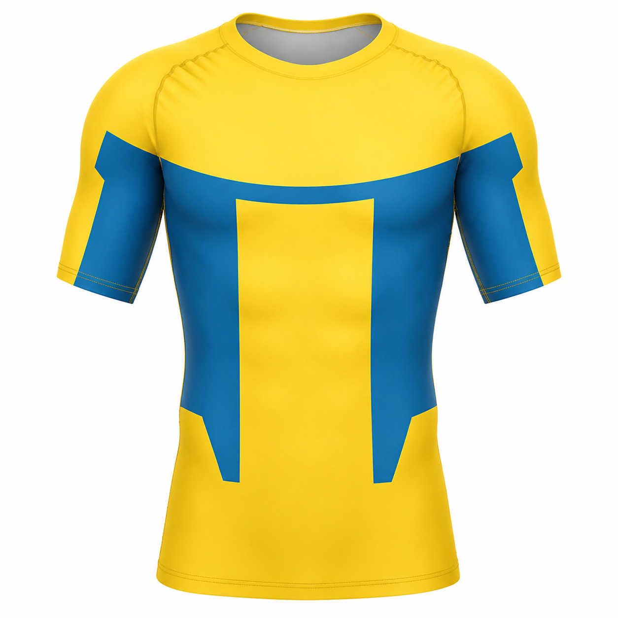Invincible Veil Yellow Blue Short Sleeve Compression Shirt
