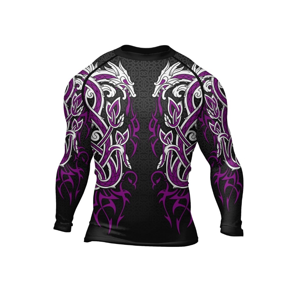 Viking Dragon Majesty Purple Mens Long Sleeve Compression Shirt