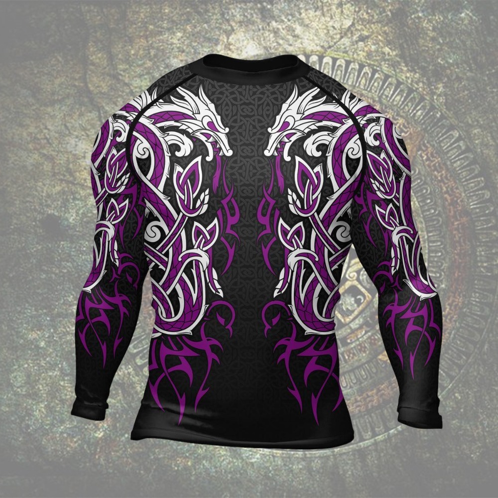 Viking Dragon Majesty Purple Mens Long Sleeve Compression Shirt