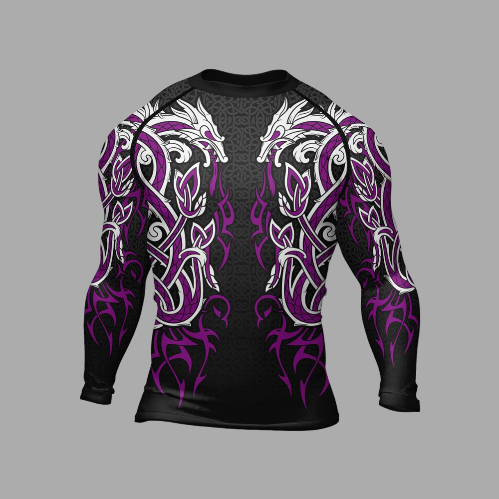 Viking Dragon Majesty Purple Mens Long Sleeve Compression Shirt