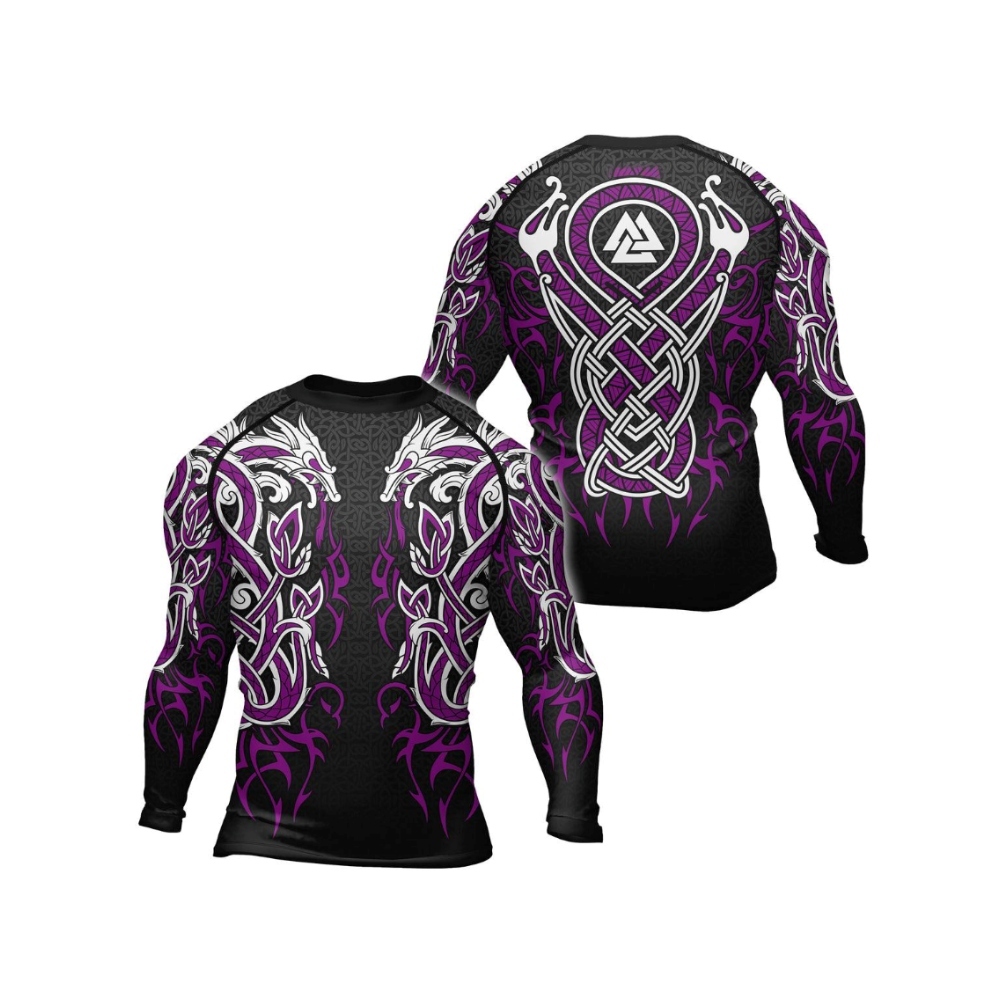 Viking Dragon Majesty Purple Mens Long Sleeve Compression Shirt