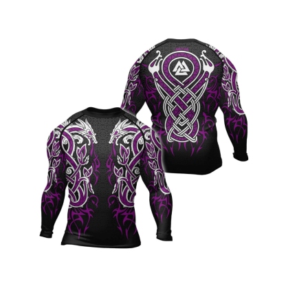 Viking Dragon Majesty Purple Mens Long Sleeve Compression Shirt