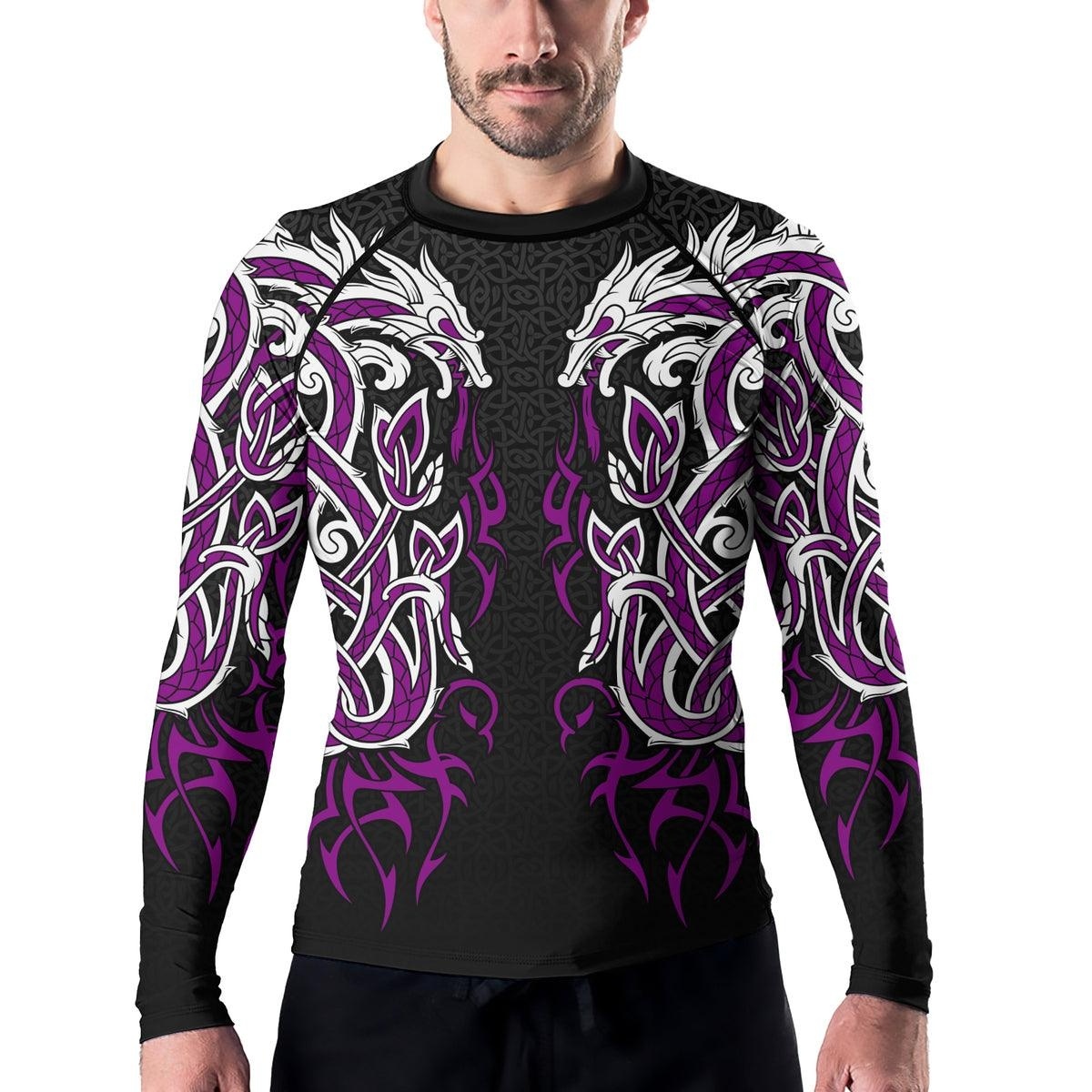 Viking Dragon Majesty Purple Mens Long Sleeve Compression Shirt