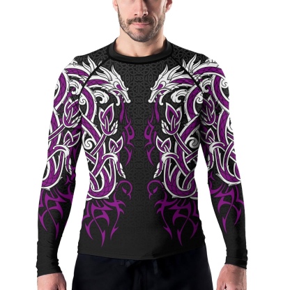 Viking Dragon Majesty Purple Mens Long Sleeve Compression Shirt