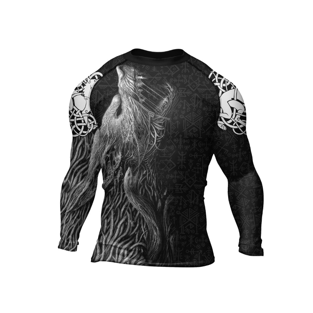 Viking Howling Wolf Mens Long Sleeve Compression Shirt