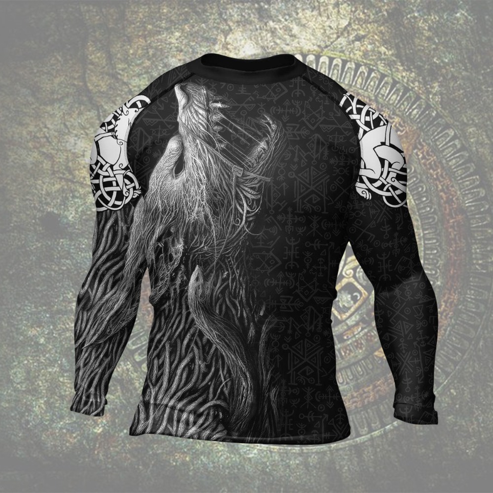 Viking Howling Wolf Mens Long Sleeve Compression Shirt