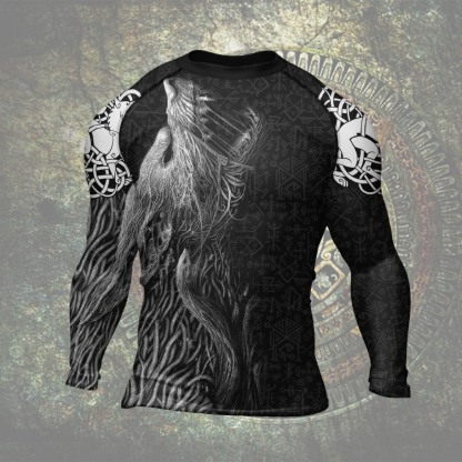 Viking Howling Wolf Mens Long Sleeve Compression Shirt