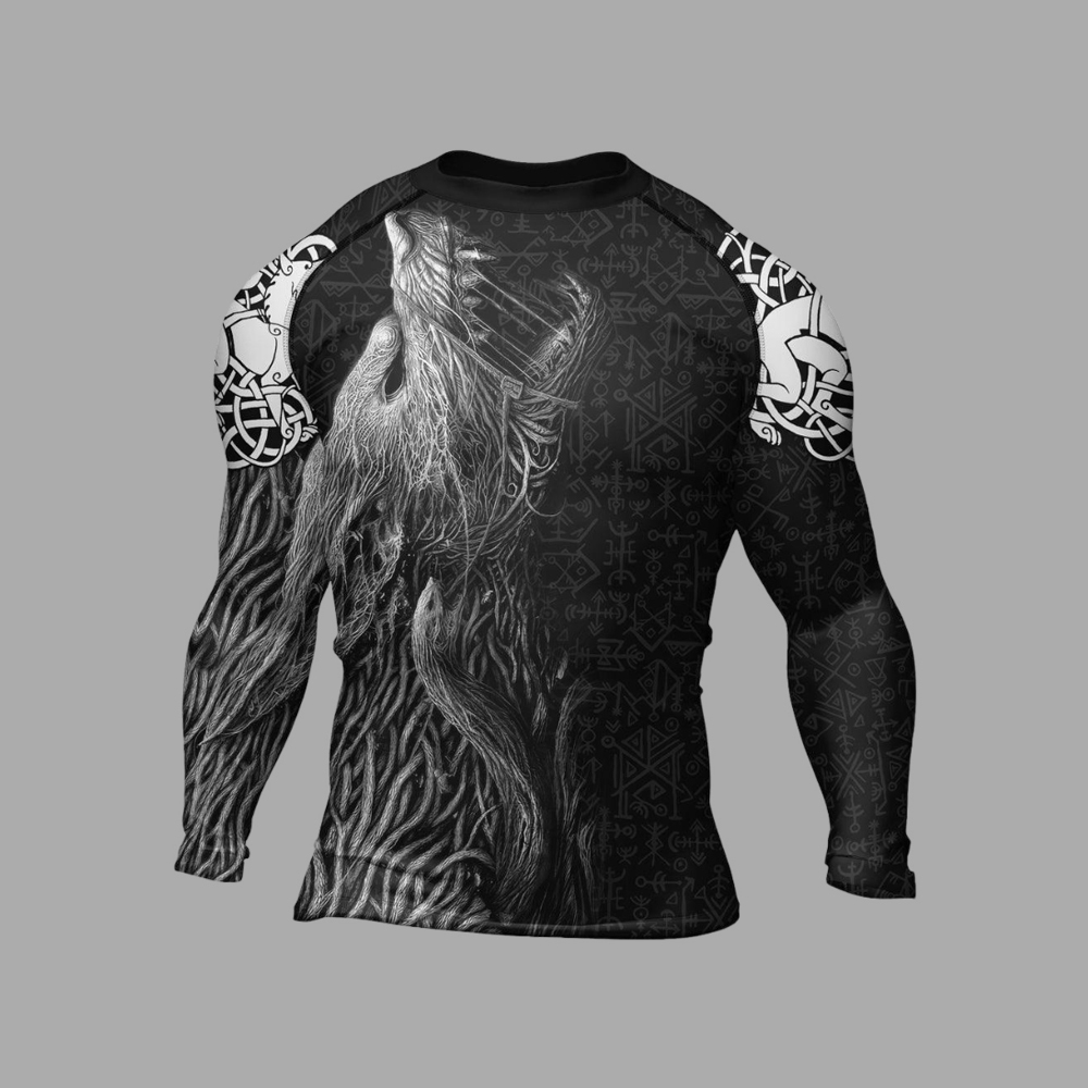 Viking Howling Wolf Mens Long Sleeve Compression Shirt