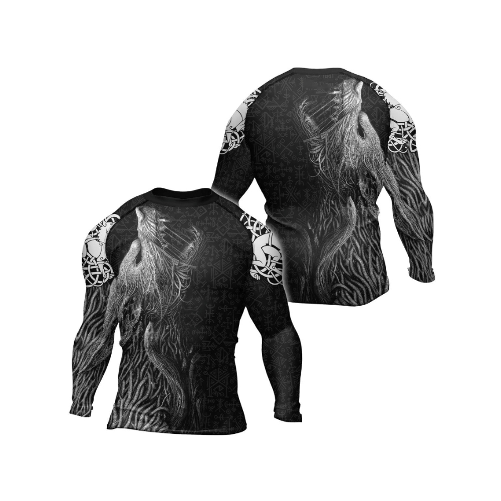 Viking Howling Wolf Mens Long Sleeve Compression Shirt