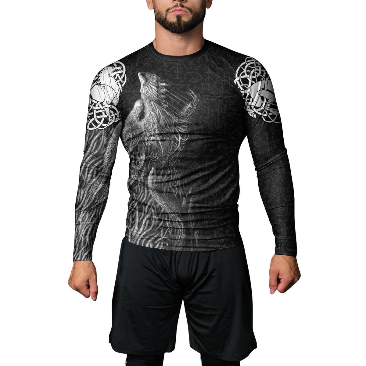 Viking Howling Wolf Mens Long Sleeve Compression Shirt