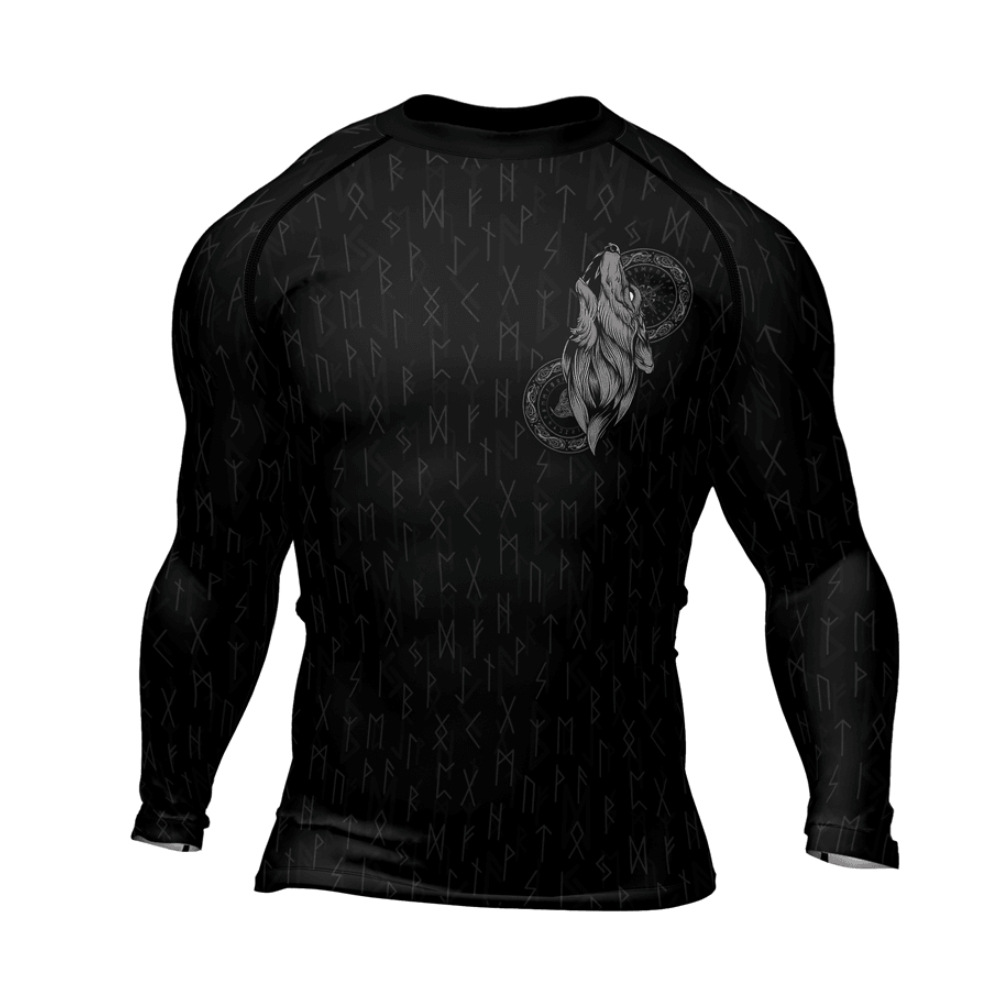 Viking Wolf Pattern Fenrir Mens Long Sleeve Compression Shirt