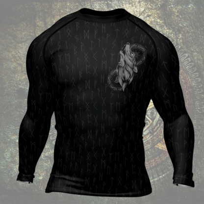 Viking Wolf Pattern Fenrir Mens Long Sleeve Compression Shirt
