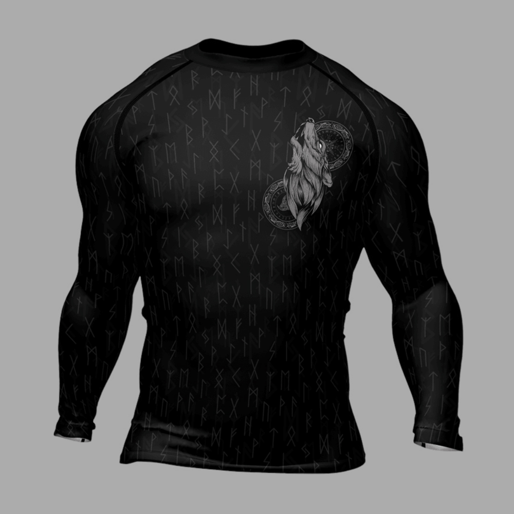 Viking Wolf Pattern Fenrir Mens Long Sleeve Compression Shirt