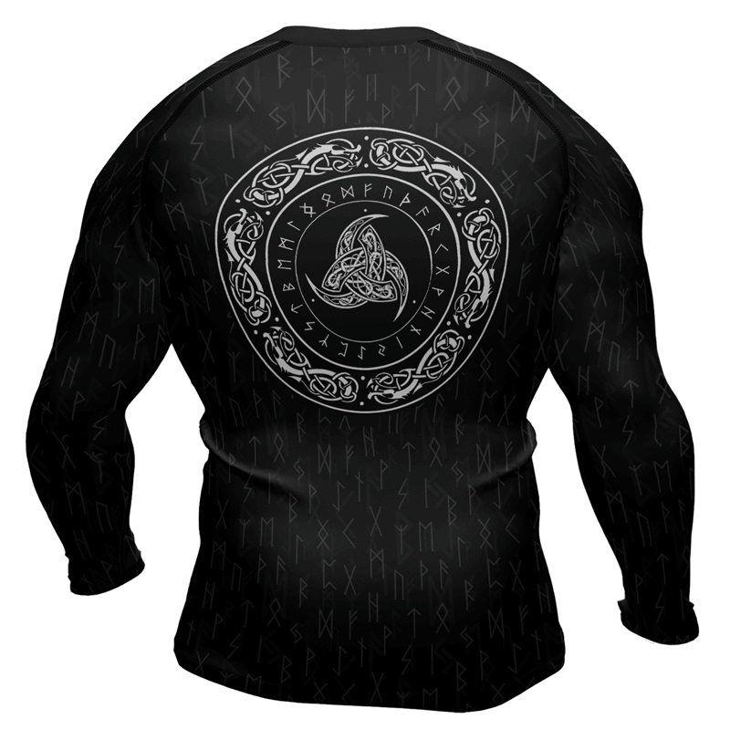 Viking Wolf Pattern Fenrir Mens Long Sleeve Compression Shirt