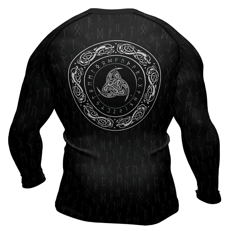 Viking Wolf Pattern Fenrir Mens Long Sleeve Compression Shirt