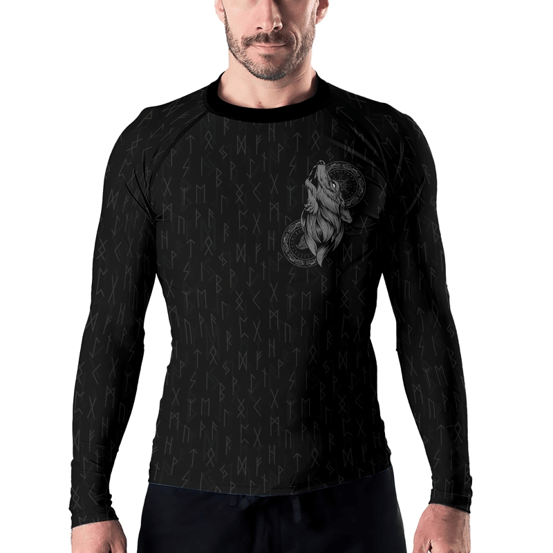 Viking Wolf Pattern Fenrir Mens Long Sleeve Compression Shirt