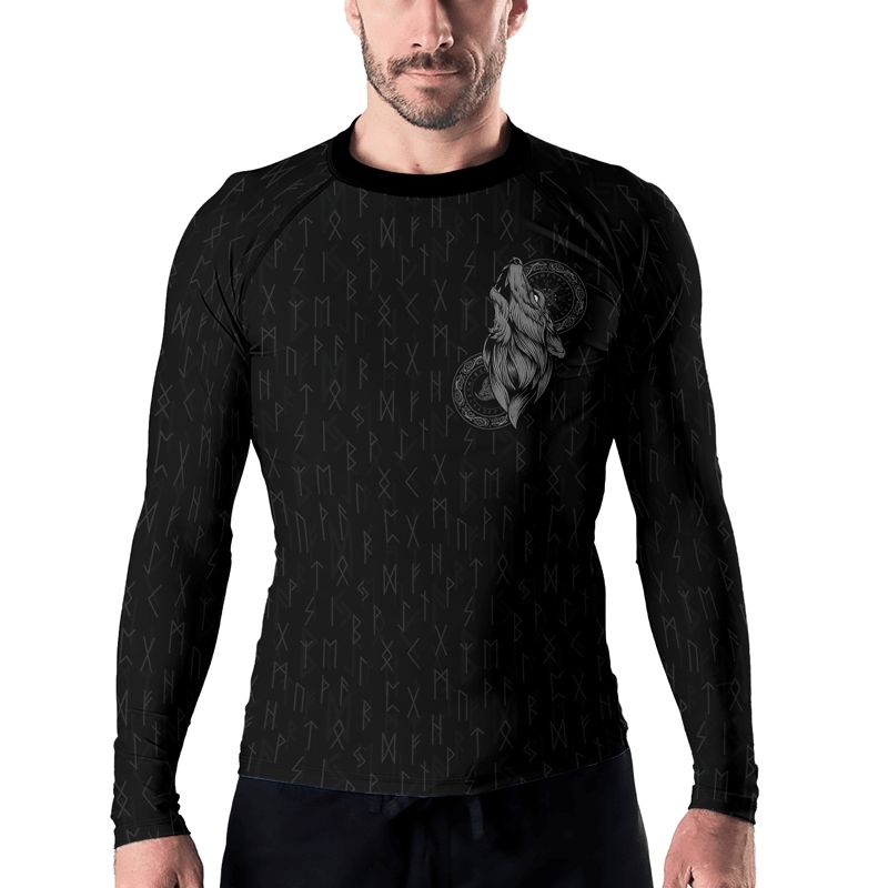 Viking Wolf Pattern Fenrir Mens Long Sleeve Compression Shirt