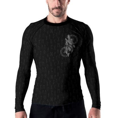 Viking Wolf Pattern Fenrir Mens Long Sleeve Compression Shirt
